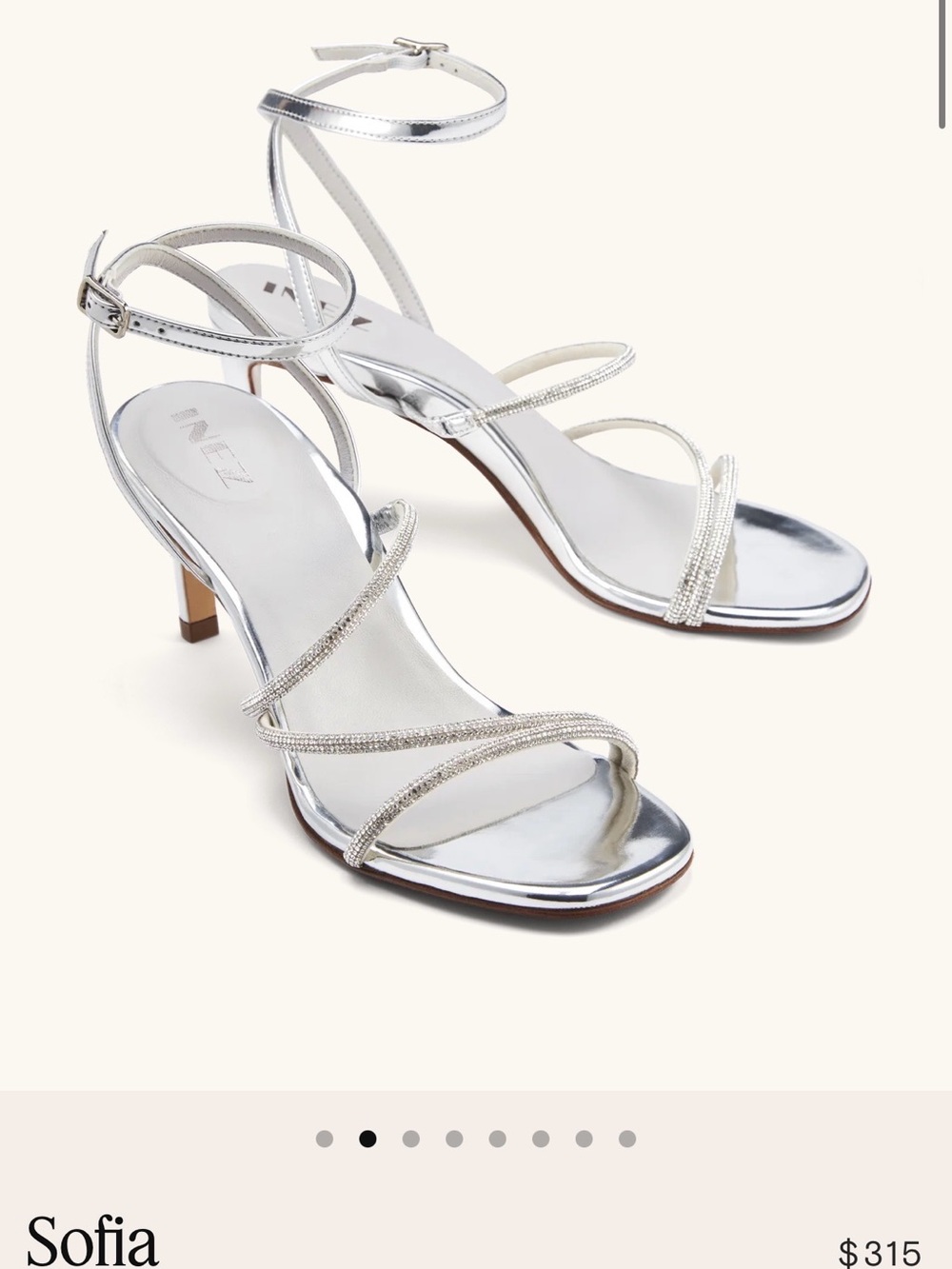 INEZ Silver Rhinestone Strappy Heels for Women